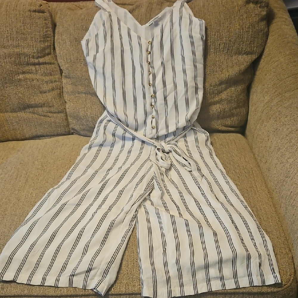 American Eagle Outfitters Black and White Striped Jumpsuit